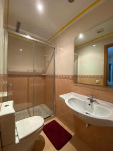 a bathroom with a toilet and a sink and a shower at PENSIÓN SANTA CLARA in Pontevedra