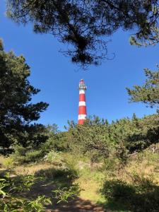 a red and white lighthouse sitting on top of a hill at Sinne in Ballum