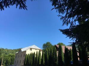 a building with a bunch of trees in front of it at Aleu - Apuseni Mountains in Pietroasa