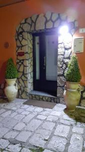 two potted plants sitting in front of a door at La Tavernetta in Pignola