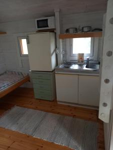a small kitchen with a refrigerator and a sink at Aatami in Kangasniemi