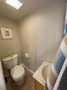 La salle de bains est pourvue de toilettes et d'un lavabo. dans l'établissement Northern Liberties Retreat, à Philadelphie