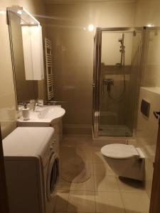 y baño con aseo y ducha. en Apartament Marzenie 11 - Opole, en Opole