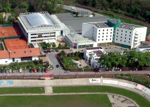 an overhead view of a city with a building at Hotel Tennis Club in Prostějov