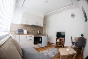 salon z kanapą i stołem w obiekcie APARTMAN TEA 3 w mieście Čukarica