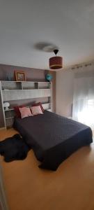 sypialnia z dużym czarnym łóżkiem w pokoju w obiekcie LOFT Saint Pierre w mieście Bordeaux +15 zdjęć