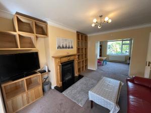 sala de estar con chimenea y TV en The Walkinstown Property en Dublín