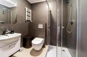 a bathroom with a shower and a toilet and a sink at Hej to tu apartamenty Karpacz in Karpacz +17 photos