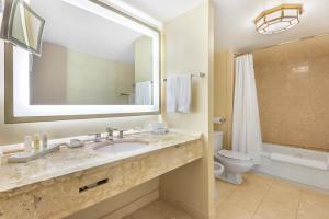 モントリオールにあるオムニ モン-ロイヤル ホテルのバスルーム(洗面台、トイレ、鏡付)