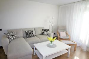 uma sala de estar com um sofá e uma mesa em BAM apartments em Palanga