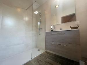 ein Badezimmer mit Dusche mit Glastür in der Unterkunft Clos du chapitre T2 - 2pers in Brides-les-Bains + 30 Fotos