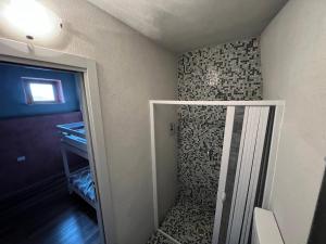 a small bathroom with a shower in a room at B&B tre fiori in Taranta Peligna