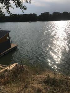 ein Haus auf einem Dock an einem großen See in der Unterkunft Kuca na reci za zurke MARiLYN MONROE in Belgrad