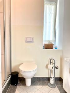 een badkamer met een toilet en een raam bij Central Comfy Apartment - Self Check-in in Graz