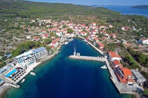 eine Luftansicht eines Hafens mit Booten im Wasser in der Unterkunft Apartment Bozava 11896a in Božava