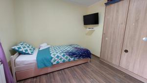 a small bedroom with a bed and a flat screen tv at Vila Largo in Donja Mala +31 photos