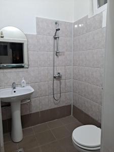 a bathroom with a shower and a toilet and a sink at APARTMENT POPS 2 in Cluj-Napoca
