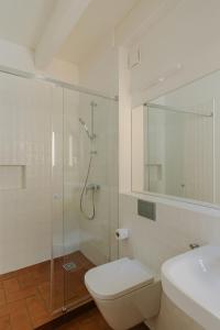 ein Bad mit einer Dusche, einem WC und einem Waschbecken in der Unterkunft Flateli Santa Clara 21 in Girona