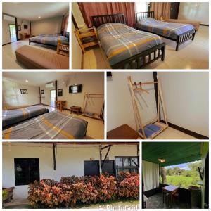 a collage of four pictures of beds in a room at Chiang Dao Hostel in Chiang Dao