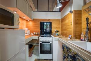 uma cozinha com um fogão e um lavatório em HONORÊ SUITE SAINT NIZIER em Lyon