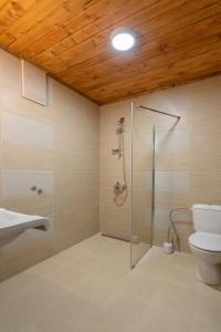 uma casa de banho com um chuveiro e um WC. em Вила БОЛЯРКА - РЕЛАКС em Glavatartsi