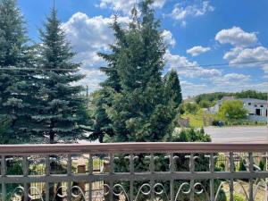 una vista da un balcone con due alberi di Natale di Kaufman a Konopnitsa