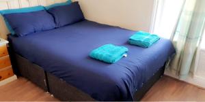 ブラックプールにあるThe Osprey Hotelのベッド(青いシーツ、枕2つ付)
