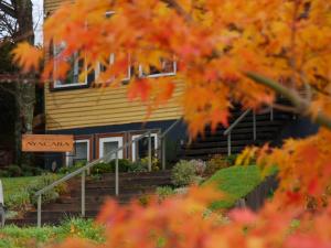 una casa con hojas de otoño delante de ella en Casa Ayacara en Frutillar