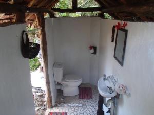 a bathroom with a toilet and a sink at Tranquility Island Eco Dive Resort in Moso Island