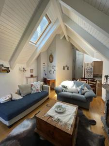 a living room with two couches and a table at Apartamento Pico de Alba in Benasque