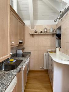 cocina con fregadero y encimera en Apartamento Pico de Alba, en Benasque