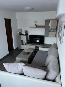 a living room with a couch and a tv at Room in Otočac HELENA in Otočac
