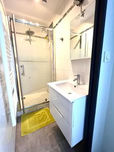 a bathroom with a sink and a shower at Esprit libre, Beau 2 pièces climatisé in Bordeaux