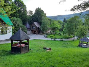 um gazebo no meio de um campo verde em Kvasnyi em Kobyletskaya Polyana