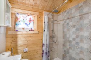 a bathroom with a shower and a toilet and a window at Finca Mariposa in Adeje +26 photos