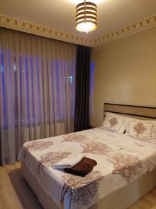 1 dormitorio con 1 cama grande y cortinas en Çelebi Suite Home en Estambul