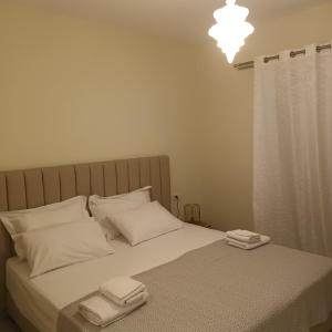 ein Schlafzimmer mit einem Bett mit zwei Handtüchern darauf in der Unterkunft KOTSERIS LUXURY VILLAS, Jiovanni Villa & Angelina Villa in Syvota