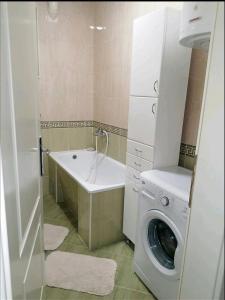 een badkamer met een wasmachine en een wasmachine bij W Apartman in Gornji Milanovac