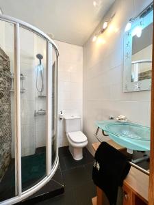 a bathroom with a sink and a toilet and a shower at Apartamento ARS Rialp in Rialp