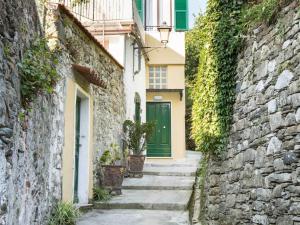 an alley with a green door in a stone building at La Casa di Zuecca in Monterosso al Mare