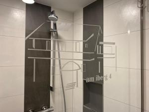 a shower with a glass door in a bathroom at Haus am Iberg 4 in Willingen