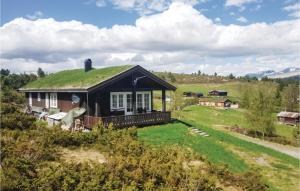 a house with a green roof with a yard at Amazing Home In Kvam With Kitchen in Mysusæter