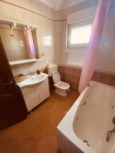 a bathroom with a tub and a toilet and a sink at Apartment Metajna 527h in Metajna