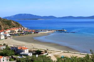 a view of a beach with a pier in the water at Apartment Susak 8047a in Susak