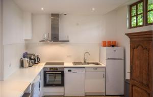 a white kitchen with a sink and a refrigerator at Beautiful Home St Georges in Saint-Georges-de-Didonne