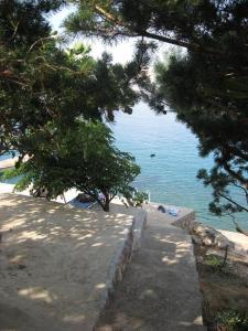 a view of a beach with trees and the water at Apartments by the sea Prizna, Senj - 17309 in Senj