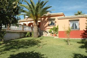 a house with a palm tree in the yard at Villa La Palma in Mijas