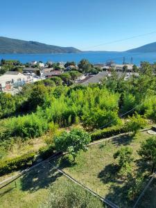 a view of a town with the water in the background at Zelenica Apartment in Zelenika