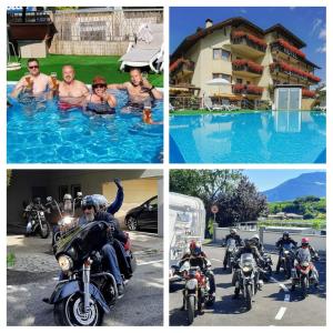 a group of people riding motorcycles in a swimming pool at Hotel Alexandres in Appiano sulla Strada del Vino