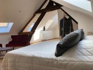 a bedroom with a large bed in a attic at Les 3 p’tites pom’s in Alençon